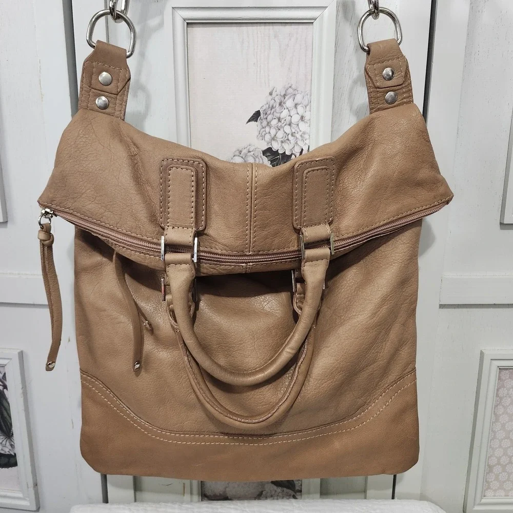 Maurizio Taiuti Brown Leather Convertible Foldover Messenger Bag Made In Italy